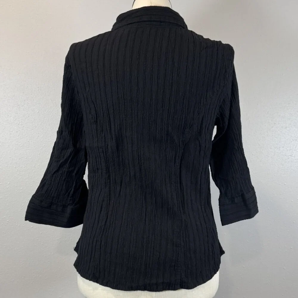 Faded Glory Womens Black Pearl Snap Blouse 3/4 Sleeve Stretch Plus Size 16W - Picture 2 of 13